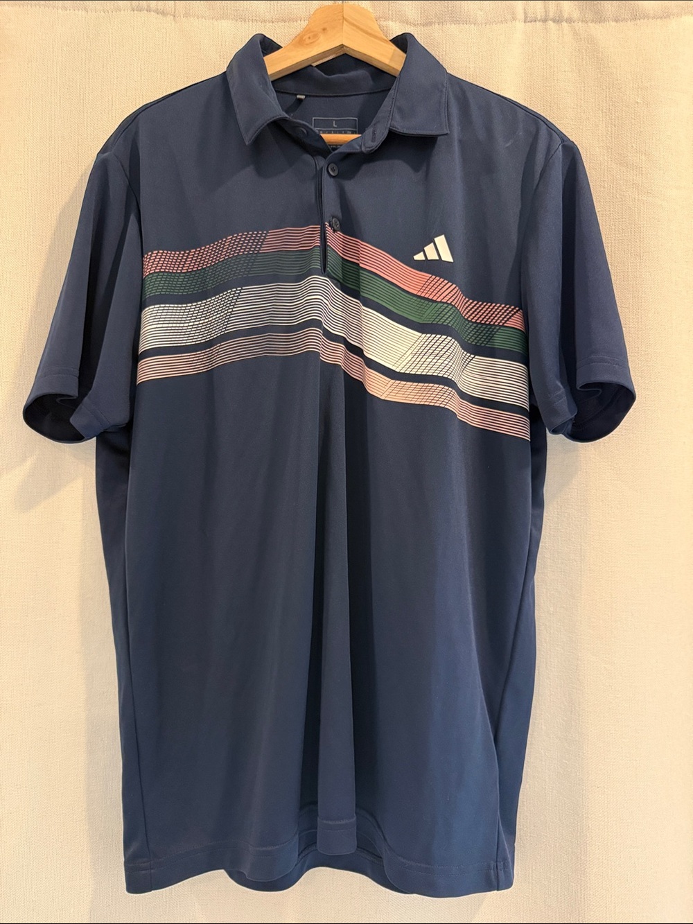 Men’s adidas Navy Polo with Multicolor Chest Stripes